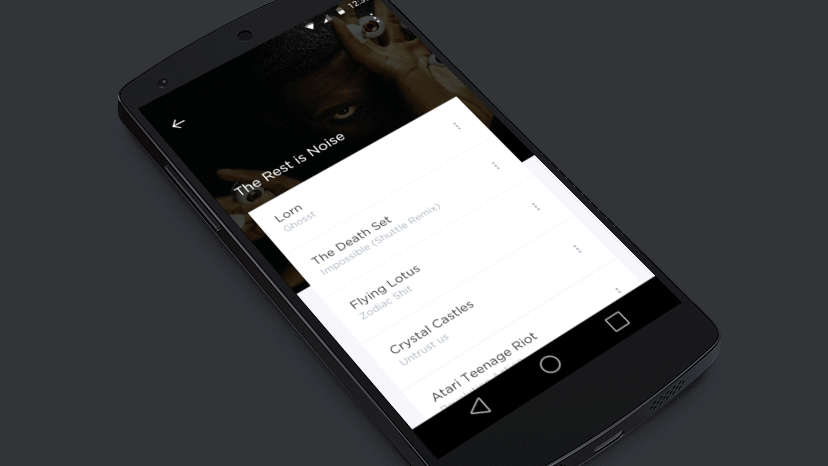 A sleek material design animation for a music player app